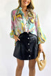 Priyavil Stand Collar Balloon Sleeves Button Down Flowy Printed Shirt