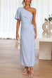 Priyavil One Shoulder Drawstring Cut Out Side Split Long Dress