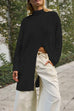 Priyavil Mockneck Drop Shoulder Slit Front Loose Sweater