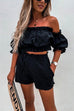 Priyavil Ruffle Off Shoulder Short Sleeves Crop Top Elastic Waist Shorts Set