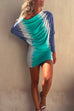 Priyavil Cowl Neck Batwing Sleeve Tie Dye Mini Dress
