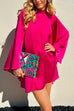 Chic Mockneck Backless Flare Sleeves Flowy Mini Dress