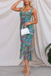 Priyavil Mesh Overlay Ruched Floral Bodycon Midi Cami Dress