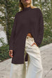 Priyavil Mockneck Drop Shoulder Slit Front Loose Sweater