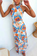 Tie Knot Halter Backless Floral Printed Maxi Holiday Dress
