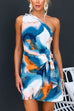 One Shoulder Sleeveless Printed Mini Wrap Dress