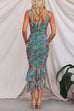 Priyavil Mesh Overlay Ruched Floral Bodycon Midi Cami Dress