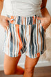 Priyavil Elastic Waist Color Block Striped Shorts