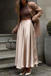Priyavil Chic High Waist A-line Swing Maxi Satin Skirt
