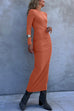 Chic Long Sleeves Ruched Bodycon Maxi Dress