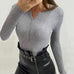 Priyavil Buttons V Neck Long Sleeves Bottoming Knit Top