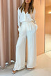 Chic Long Sleeves Side Split Blouse Shirt Wide Leg Pants Set