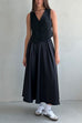 Priyavil Chic High Waist A-line Swing Maxi Satin Skirt