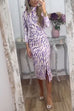 Chic Mockneck Ruched Slit Printed Midi Bodycon Dress