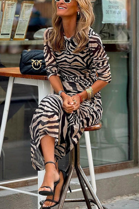 Priyavil Long Sleeves Printed Stretchy Maxi Dress