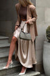Priyavil Chic High Waist A-line Swing Maxi Satin Skirt