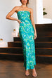Priyavil Strapless Tube Top Printed Satin Maxi Party Dress