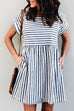 KD Square Collar Striped Casual Dress with Pockets