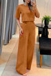 Priyavil Crewneck Short Sleeve Crop Top Wide Leg Palazzo Pants Outfits Set