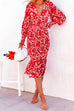 Priyavil V Neck Long Sleeves Dress Printed Mermaid Midi Dress