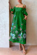 Priyavil Cold Shoulder Ruffle Sleeves Bow Knot Back Floral Maxi Dress