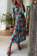 Priyavil Wrap V Neck 3/4 Sleeve Tie Waist Holiday Printed Dress