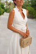 Notch Lapel V Neck Bow Knot Waist Flowy Maxi Dress