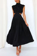 Priyavil Mockneck Cut Out Waist Pockets Swing Dress