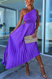 Priyavil One Shoulder Cut Out Waist Irregular Pleated Party Dress