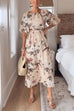 Vacation Mode Half Sleeves Back Cut-out Birdie Floral Midi Dress