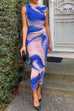 Priyavil Sleeveless Ruched Unique Tie Dye Bodycon Dress