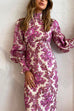 Vintage Turtleneck Balloon Sleeves High Waist Floral Maxi Dress