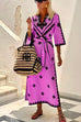 Priyavil V Neck Tie Waist Side Split Bohemia Printed Maxi Dress