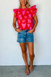 Mockneck Flounce Sleeve Printed Tunic Top