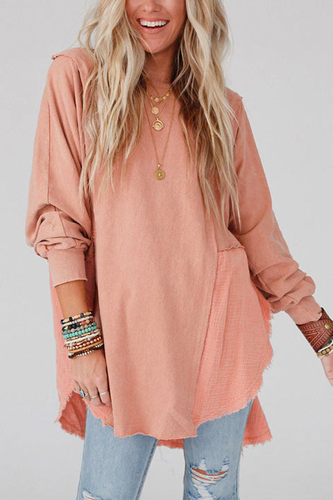 Priyavil Oversized Long Sleeves Raw Hem Splice Sweatshirt