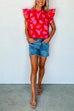 Mockneck Flounce Sleeve Printed Tunic Top
