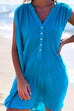 Priyavil Buttons V Neck Sleeveless Ruched Beach Dress