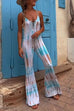 Priyavil Lace-up V Neck Flare Bottoms Tie Dye Skinny Cami Jumpsuit