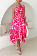 Priyavil One Shoulder Sleeveless Twist Front Floral Pleated Dress