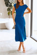 Priyavil Short Sleeve Twist Backless Slit Satin Dress