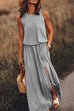 Priyavil Sleeveless Waisted Slit Maxi Tank Dress