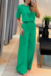 Priyavil Crewneck Short Sleeve Crop Top Wide Leg Palazzo Pants Outfits Set