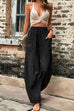 Priyavil Elastic Waist Pockets Tapered Wide Leg Pants