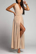 Priyavil V Neck Sleeveless Back Criss Cross High Slit Maxi Party Dress