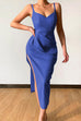 Priyavil V Neck Side Split Ruched Glitter Cami Party Dress