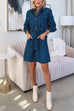 Button Up Tie Waist Pocketed A-line Denim Shirt Dress