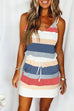 Priyavil Drawstring Waist Tie Shoulder Stripes Color Block Cami Dress