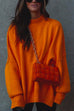 Priyavil Crewneck Side Split Ribbed Knit Casual Sweater