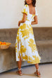 Priyavil Tie Knot Front Short Sleeves Side Split Printed Midi Dress