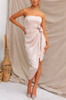 Tie Knot Waist Tube Top Irregular Wrapped Satin Dress